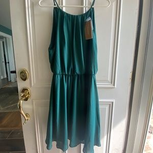 Evergreen halter mini dress